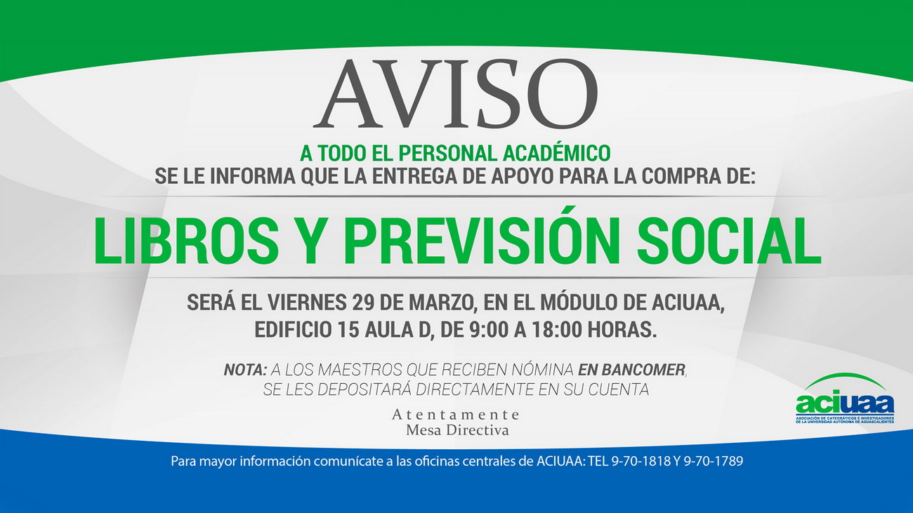 Aviso ACIUAA – Apoyo para la Compra de Libros y Previsión Social