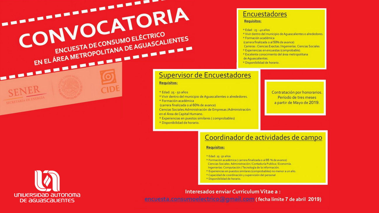 Convocatoria Encuesta de Consumo Eléctrico en el Área Metropolitana de Aguascalientes