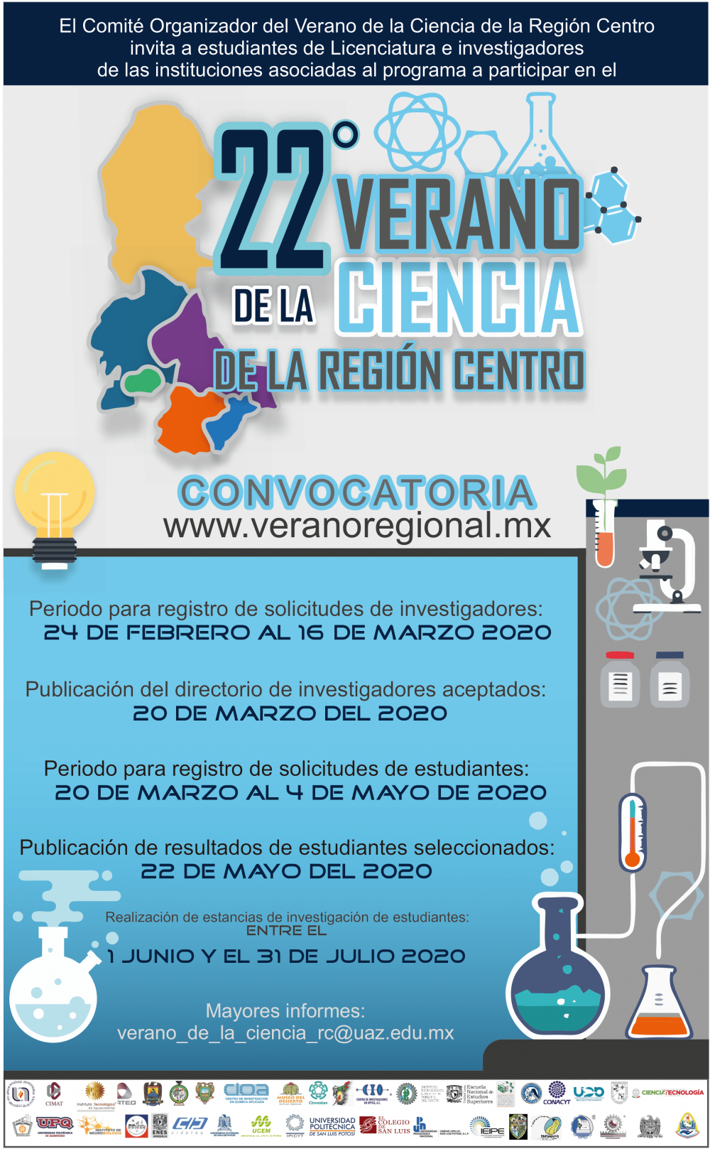 Convocatoria del 22° Verano de la Ciencia de la Región Centro