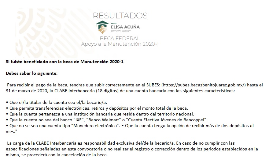 Beca Federal – Apoyo a la Manutención 2020-I