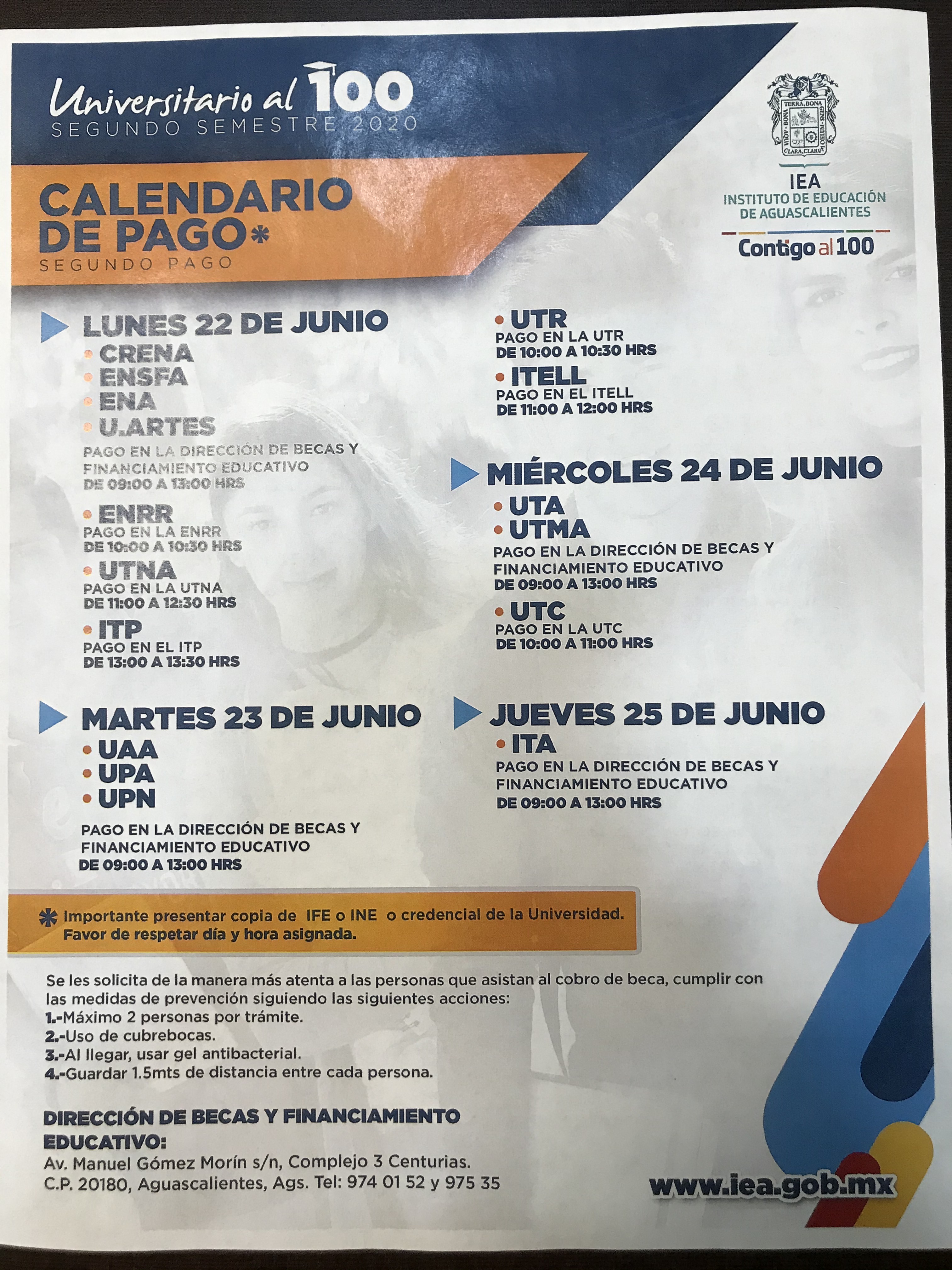 Calendario de 2do Pago Becas Universitario al 100