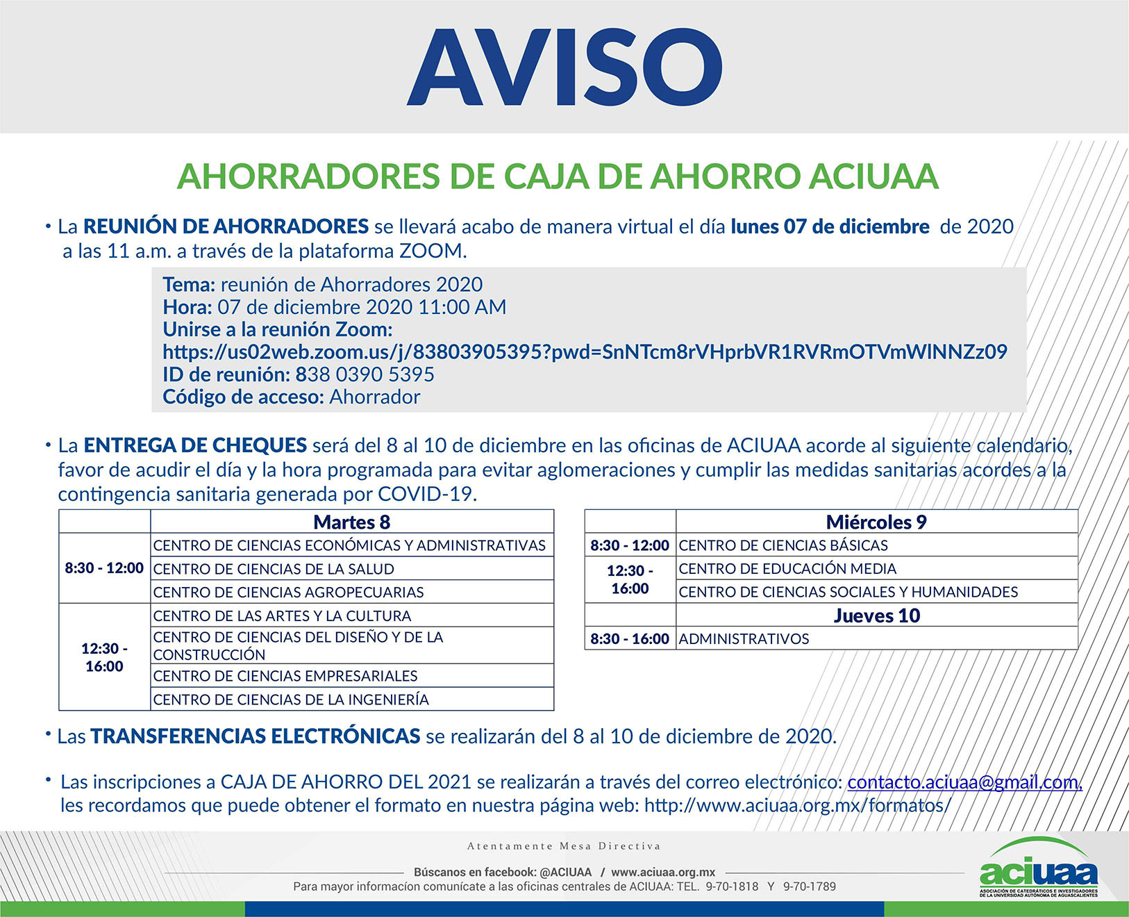 AVISO AHORRADORES CAJA DE AHORRO ACIUAA