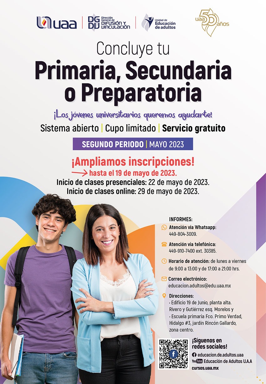 UAA amplía inscripciones para su Unidad de Educación de Adultos