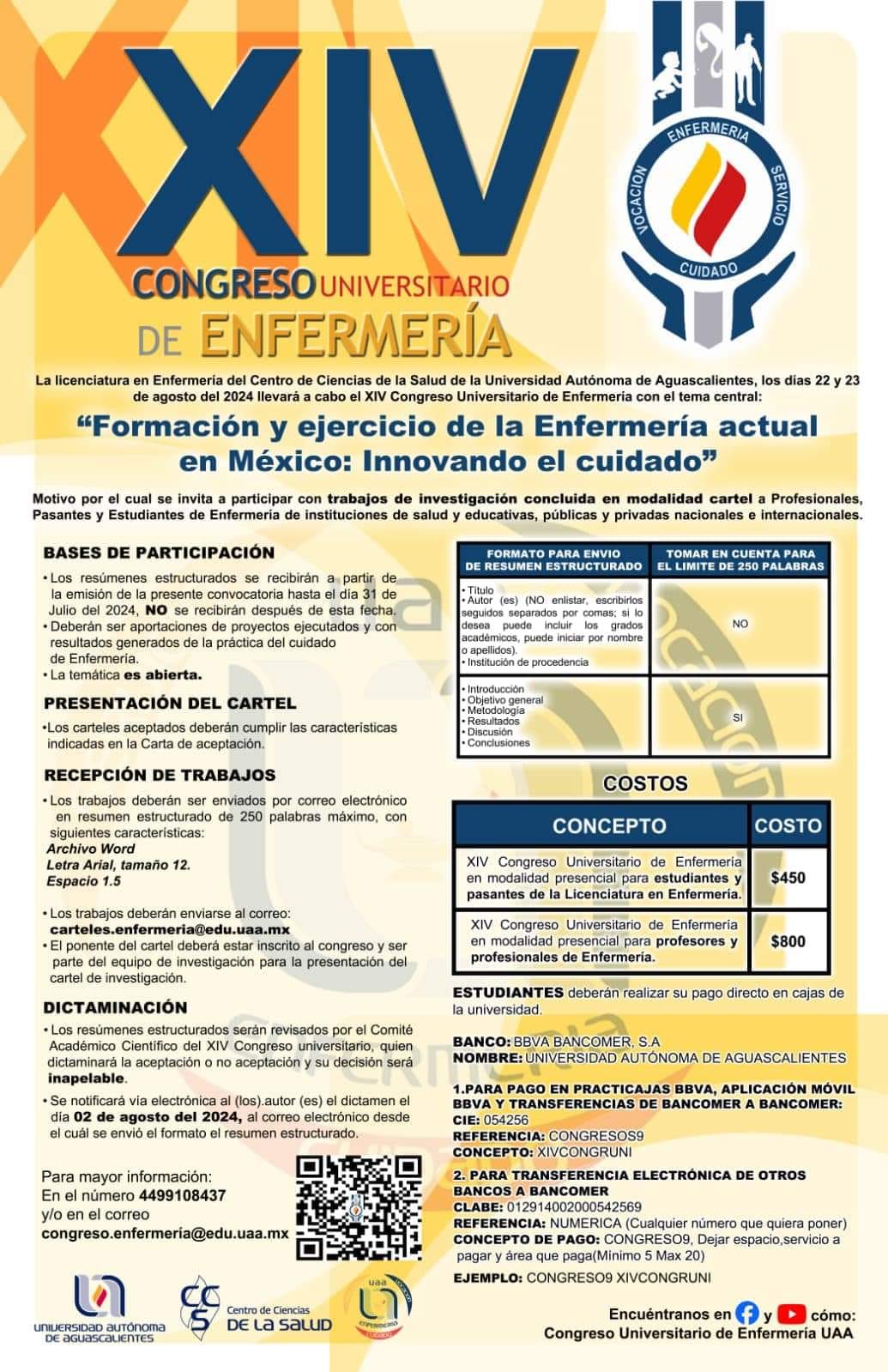 XIV Congreso Universitario de Enfermería titulado “Formación y ejercicio de la enfermería actual en México: innovando el cuidado”