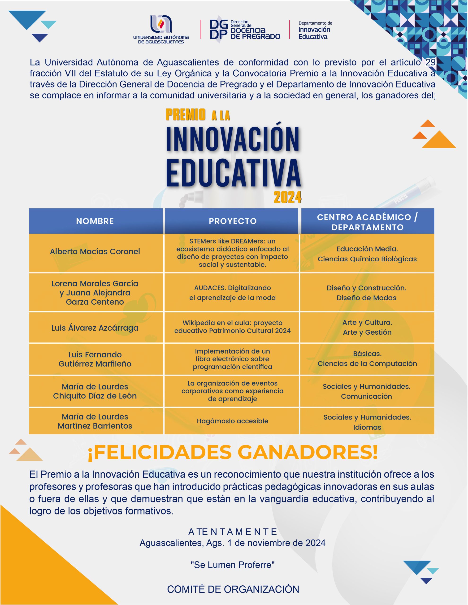 Ganadores del Premio a la Innovación Educativa 2024